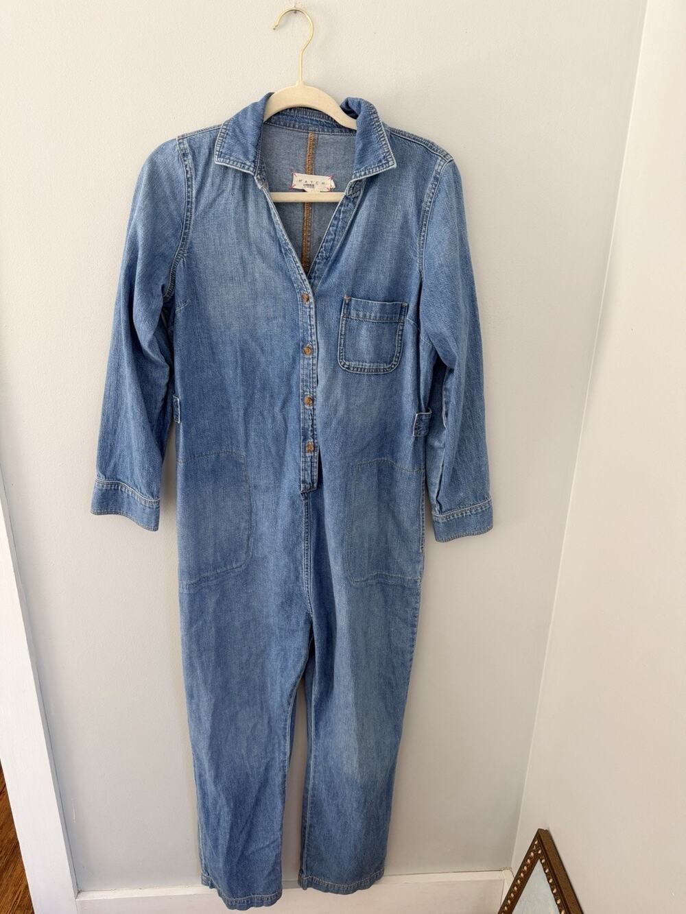 Hatch Maternity Rae Jumpsuit Coveralls Sz 1 Denim Oversized Relaxed Fit Small